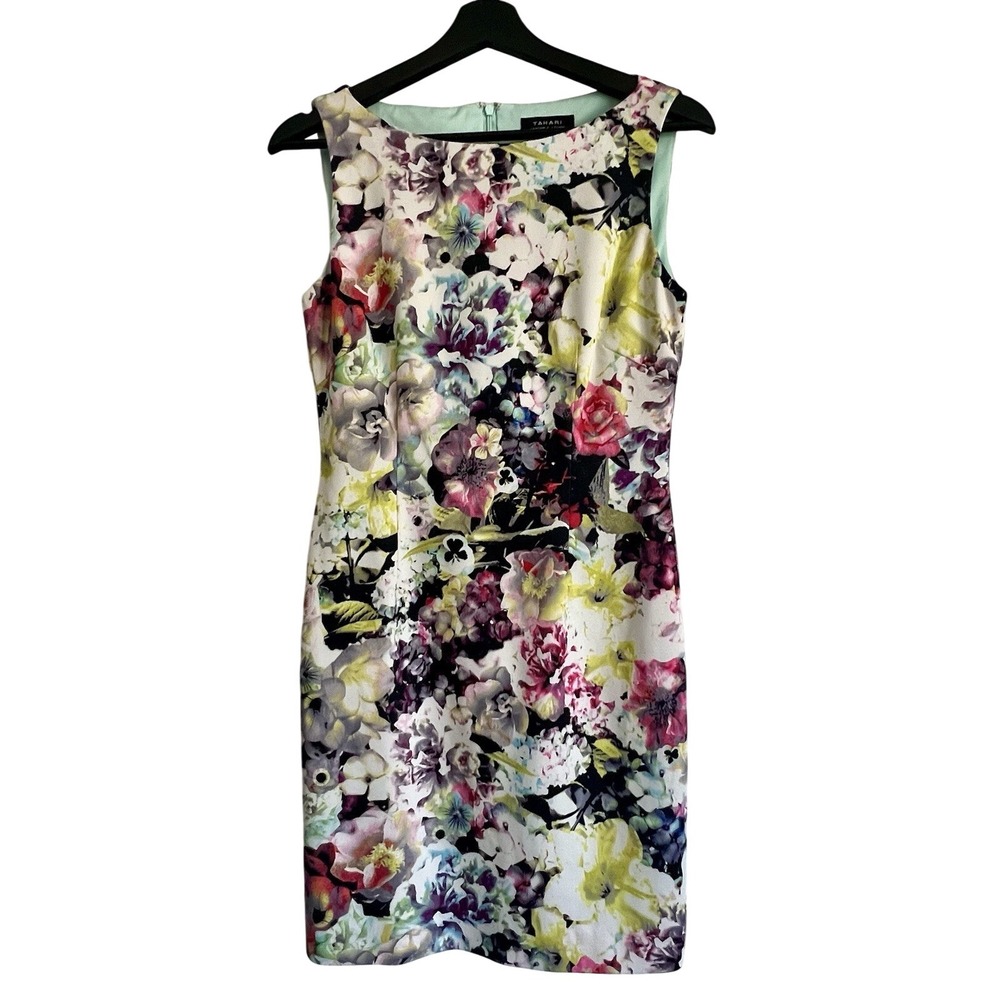 Tahari Arthur S Levine Floral Sheath Dress Sleeveless Multicolor Size 4
